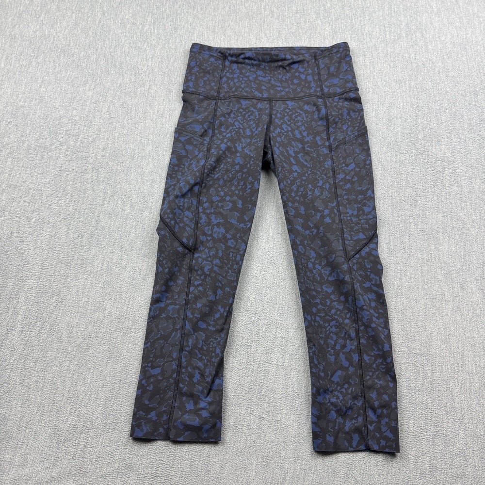 Lululemon Leggings Women 4 Blue Camo Fast Free Crop II 19" Gym Yoga Workout Pant